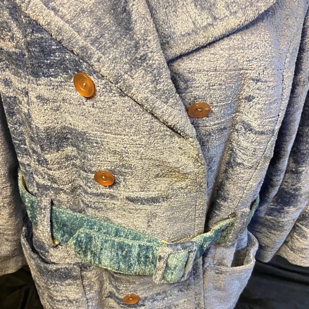 Textured Blue Belted Coat - Picture 3 of 11